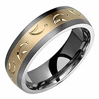 Lacei Two Tone Titanium Ring 14kt Yellow Gold Sand Paper 7mm Wide Comfort Fit Engagement Band 4 Him Her