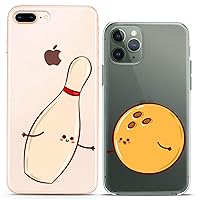 Matching Couple Cases Compatible for iPhone 15 14 13 12 11 Pro Max Mini Xs 6s 8 Plus 7 Xr 10 SE 5 Game Clear Cover Kawaii BFF Flexible Ball Cartoon Love Print Cute Bowling Design Slim fit Pin