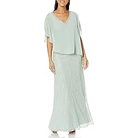 J Kara Women's Beaded Bottom V-Neck Sheer Capelet Gown