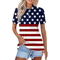 Women 3/4 Sleeve Tops Independence Day Floral Pattern Polka Dot Floral Round Neck Athletic T-Shirt for Women