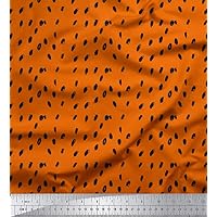 Soimoi Orange Japan Crepe Satin Fabric Brush Stroke Abstract Printed Fabric 1 Yard 42 Inch Wide