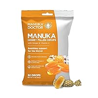 Manuka Doctor Cough Drops, Manuka Middles, 30 Count Honey Filled Lozenges with Vitamin C and Ginger to Help Support the Immune System, Soothing for Dry, Sore Throat, 4.7 oz