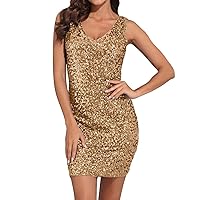 Sequin Dress for Women Party Night Cocktail,Sparkly Sexy Deep V Neck Sequin Glitter Bodycon Stretchy Mini Party Dress