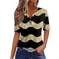Shirts for Teens,Short Sleeve Shirts for Women Trendy V-Neck Button Boho Tops for Women Sexy Tops for Women
