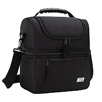 MIER 2 Compartment Lunch Bag for Men Women, Leakproof Insulated Cooler Bag for Work, Black