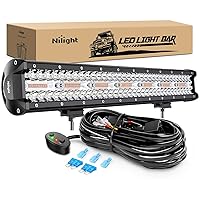 Nilight 20Inch 420W LED Light Bar Spot Flood Amber White Strobe 6 Modes with Memory Function Off-Road Truck Car ATV SUV Cabin Boat with 16AWG Wiring Harness Kit-1 Lead, 2 Years Warranty