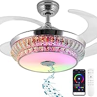 NUTCRUST Retractable Ceiling Fan with Lights, Bluetooth Ceiling Fan with Speaker and Remote/APP Control, RGB-LED Dimmable Light 6 Speeds Reversible Blades, Modern Ceiling Fan for Bedroom 42 Inch