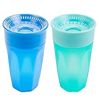 Dr. Brown's Milestones Cheers 360 Training Cup for Toddlers & Babies, Leak-Free Sippy Cup, Blue & Aqua, 10 oz/300mL, 2 Pack