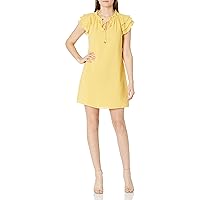 Vince Camuto Women's Chiffon Tie Front Float with Short Ruffle Sleeve