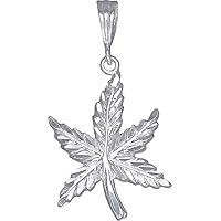 Sterling Silver Marijuana Leaf Pendant Necklace Diamond Cut Finish 2.9 g.