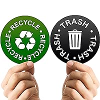 Recycle and Trash Sticker Vinyl Modern Logo ( 3x3 in.) Symbol to Organize Trash cans or Garbage containers and Walls-Green and Black.( Pack of 2 ), Black/Green