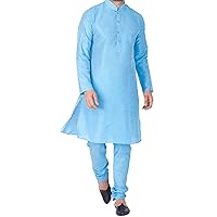 Men's indian traditional Shirt Kurta Big Tall Pajama Pant Set Blue Silk