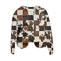 Western Shirt for Women Long Sleeves Aztec Cowgirl Sweatshirt Pullover Crew Neck Tunic Tops Color Block Blouses