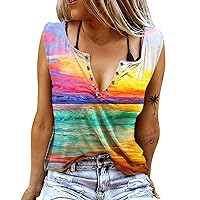 Summer Sexy V Neck Tank Tops for Women Casual Trendy Tie Dye Country Music Ring Hole Floral Printed T Shirt