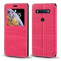 TCL 10 SE Case, Wood Grain Leather Case with Card Holder and Window, Magnetic Flip Cover for TCL 10 SE Rose