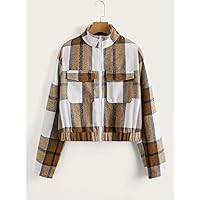 Jackets for Women Plaid Flap Pocket Zipper Overcoat Jackets for Women (Color : Multicolor, Size : Small)