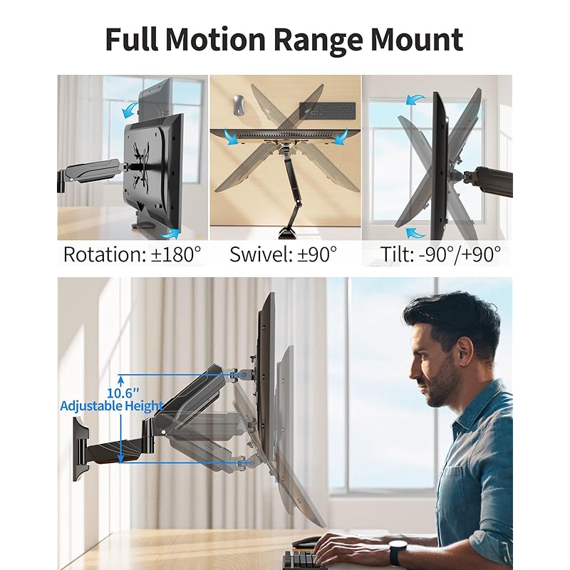 MOUNTUP Monitor Wall Mount for 17-35 Inch Computer Screen, Gas Spring  Single Monitor Arm with VESA Extension Kit for VESA 75x75, 100x100,  100x200