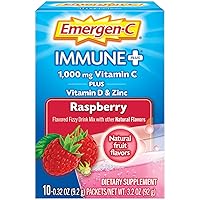 Immune+ 1000Mg Vitamin C Powder, with Vitamin D, Zinc, Antioxidants and Electrolytes for Immunity, Immune Support Dietary Supplement, Raspberry Flavor - 10 Count