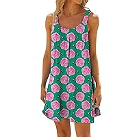 Women's Beach Dresses Spaghetti Strap Cover Up Dress Swing Casual Tank Tshirt Dress Swing Boho Floral Print Sundresses