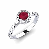 Ruby Round 6.00mm Solitaire Ring | Sterling Silver 925 With Rhodium Plated | Wedding, Anniversary And Engagement Collection
