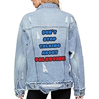 Palestine Women's Oversized Denim Jacket - Quote Ladies Denim Jacket - Graphic Denim Jacket