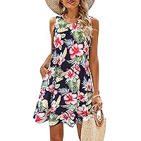 SimpleFun Summer Dresses for Women Beach Floral Tshirt Sundress Casual Pockets Boho Tank Dress