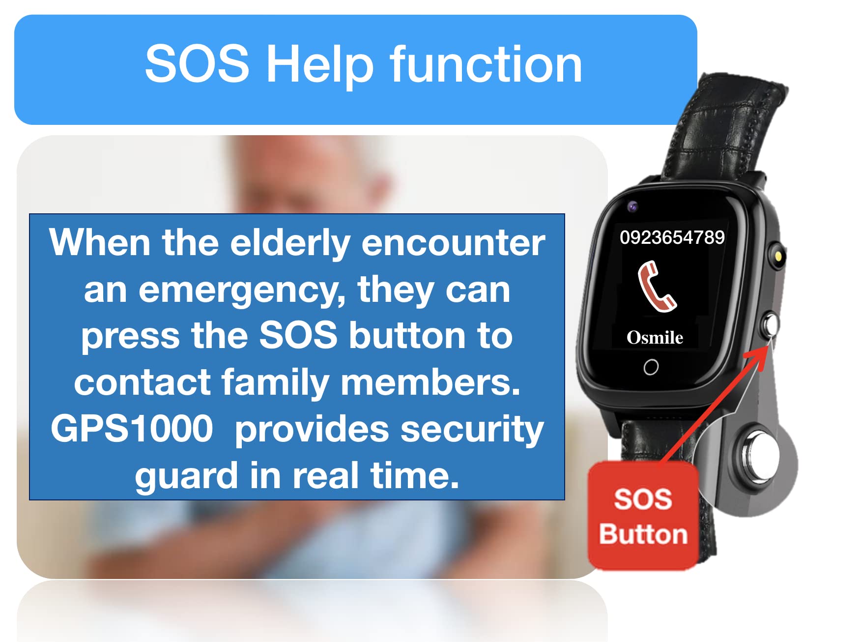 Osmile ED1000 GPS Tracker for People with Dementia, Autism, and Other Disabilities (Anti-Lost GPS Watch for Elderly & Kids with Fall Alert, SOS Button, GPS Tracking, Geo-Fence) (L)