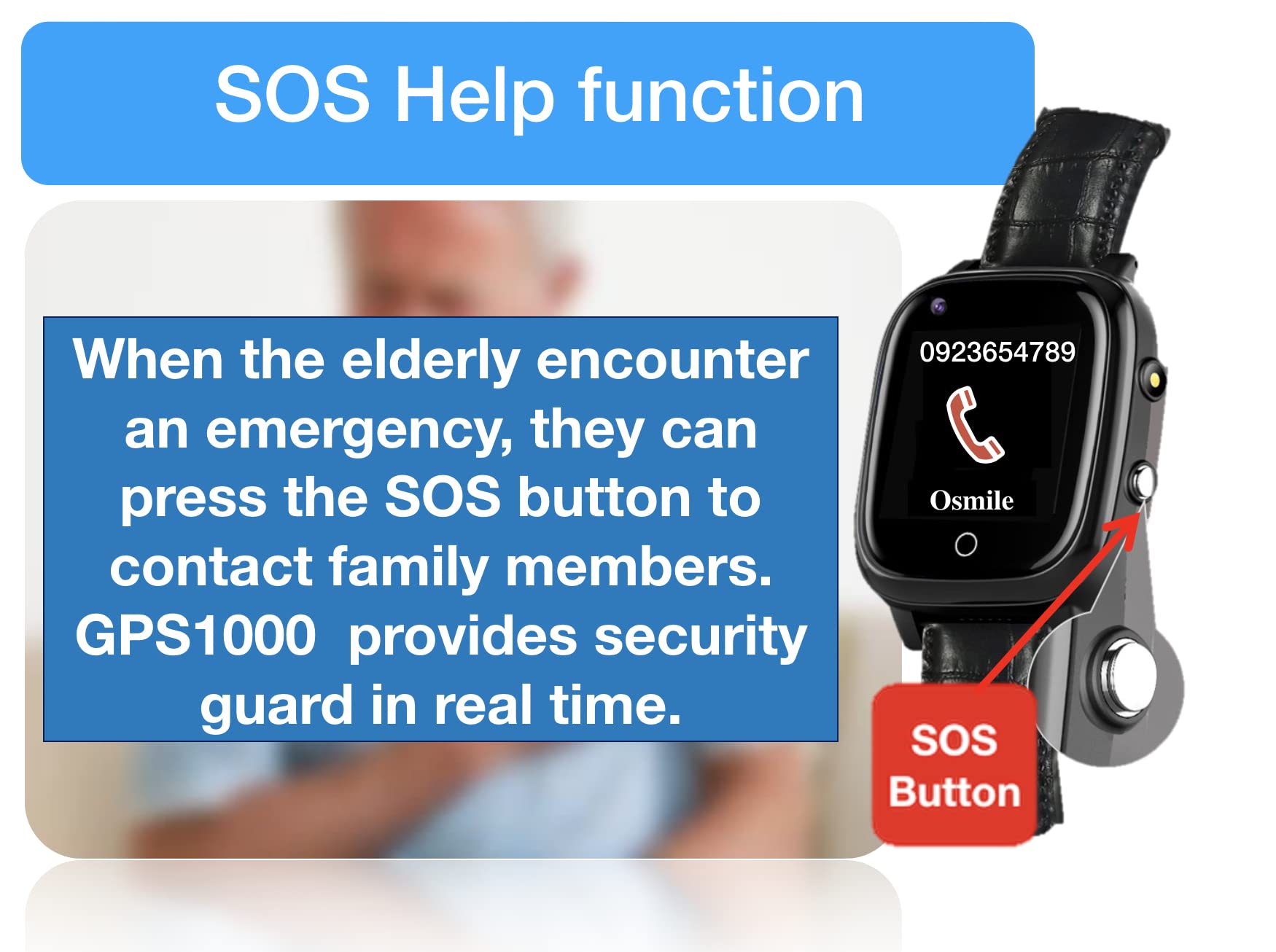 Osmile ED1000 GPS Tracker for People with Dementia, Autism, and Other Disabilities (Anti-Lost GPS Watch for Elderly & Kids with Fall Alert, SOS Button, GPS Tracking, Geo-Fencing Functions) (L)