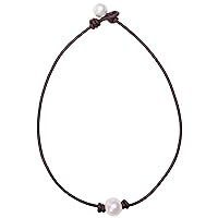 Aobei Pearl Handmade Single Cultured Freshwater Pearl Choker Necklace for Women Genuine Leather Jewelry Glaze Ball Necklace Gift for Her