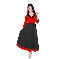 Indian Women's Long Dress Cotton Tunic Wedding Wear Solid Color Frock Suit Ethnic Maxi Dress Black & Red
