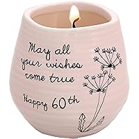 Pavilion Gift Company May All Your Wishes Come True Happy 60th Birthday-8 oz Soy Wax Candle with Wick in A Pink Ceramic Vessel 8 oz-100 Scent: Serenity, 3.5 Inch Tall