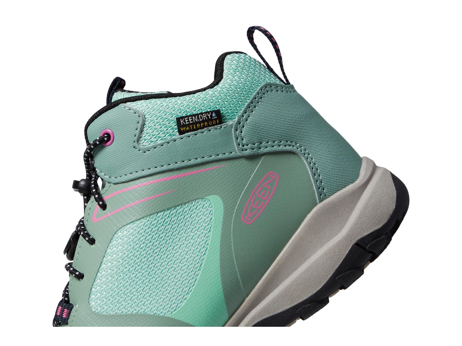 KEEN Wanduro Mid Height Waterproof Easy On Durable Sneaker Hiking Boots, Granite Green/Ibis Rose, 13 US Unisex Little Kid