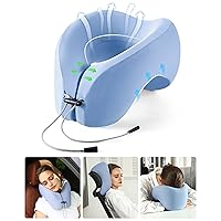 Travel Neck Pillow with 360-Degree Head Support, Adjustable Clasp, Memory Foam U-Shaped Hump Napping Pillow for Airplane, Car, Train, Bus and Home Use-Blue