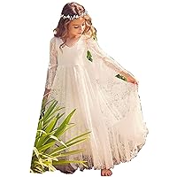 Kids Special Occasion Lace Flower Girl Dresses Ankle Length First Communion Princess Pageant Dress 3/4 Sleeve