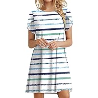 Women's Summer T Shirt Dress Petal Short Sleeve Crewneck Casual Dress Loose Comfy Flowy Beach Mini Sundress