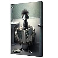 Funny Bathroom Framed Wall Art black chicken Sitting on Toilet Reading Newspaper Poster For Bathroom Decor-Humorous Animal Canvas Art Print Picture For Bathroom Decor