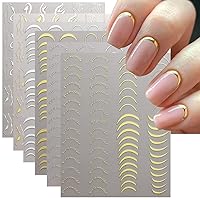 6 Sheets Metallic Nail Art Stickers Gold Silver French Nail Decals Nail Art Supplies 3D Metal Curve Stripe Wave Lines Nail Design French Nail Stickers for Women Acrylic Nails Decoration Accessories