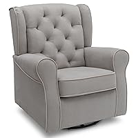 Emerson Upholstered Glider Swivel Rocker Chair, Dove Grey with Soft Grey Welt