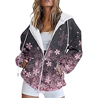 Women's Cute Hoodies Girl Fall Jacket Oversized Sweatshirts Casual Drawstring Zip Up Y2K Hoodie with Pocket Pullover