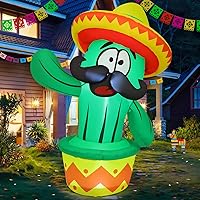 GOOSH 5 FT Cinco De Mayo Inflatables Cactus Outdoor Mexican Decorations Blow Up Yard Cactus Taco Sombrero Mexican Fiesta Party Decoration with Built-in LEDs for Indoor Garden Lawn Yard Decor
