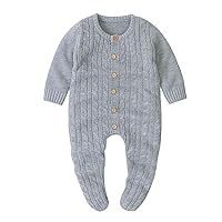 Baby Boy Romper Toddler Girl Knitted Footies Jumpsuit Outfit for Newborn Baby-Gray 12-18 Months