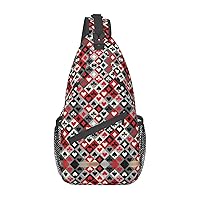 Sling Backpack,Travel Hiking Daypack Checkered Rhombus Pattern Print Rope Crossbody Shoulder Bag