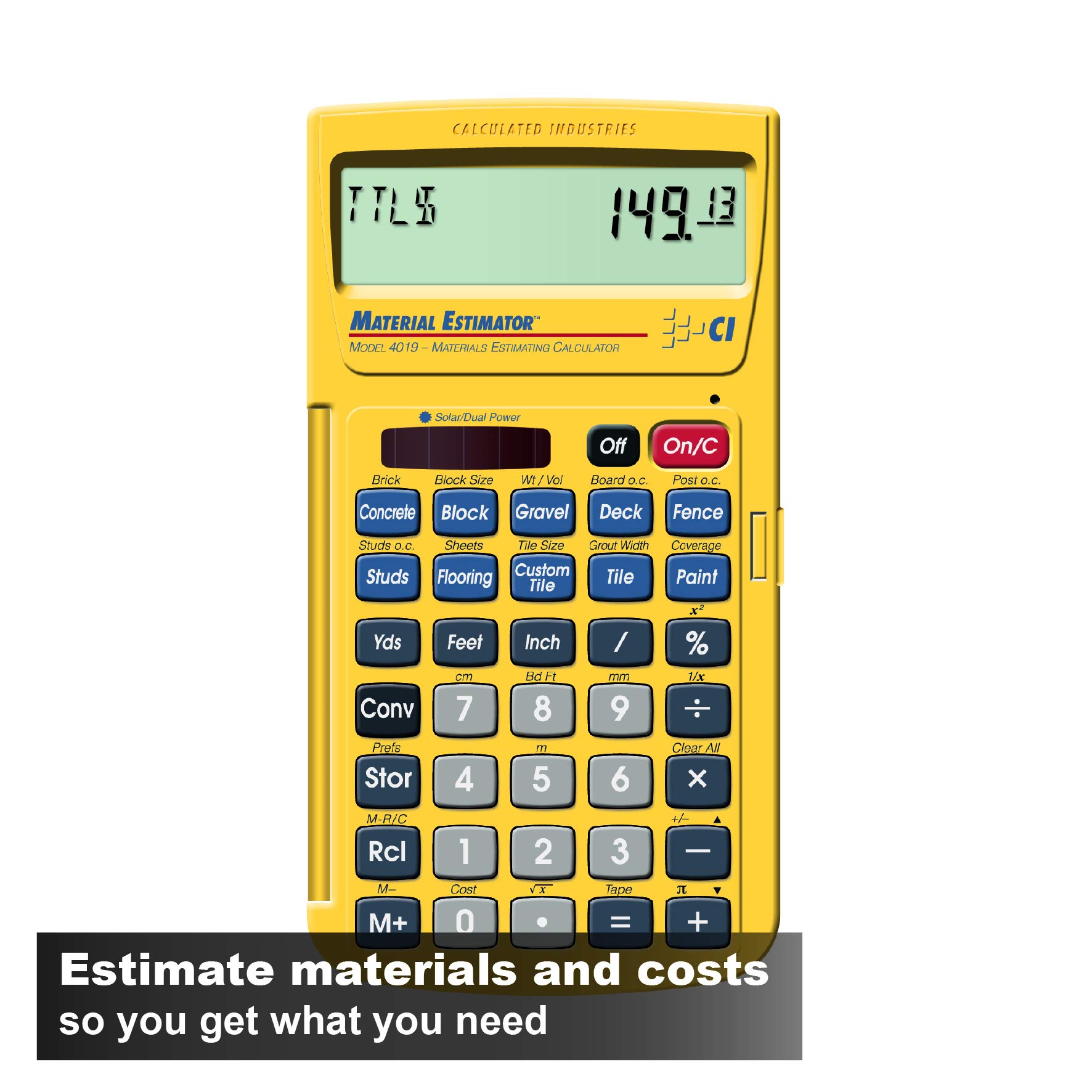 Calculated Industries 44080 Construction Master Pro-Desktop Advanced Construction Math Feet-Inch-Fraction Calculator & 4019 Material Estimator Calculator,Yellow