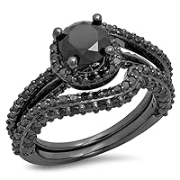 Dazzlingrock Collection 2.70 Carat (ctw) Black Rhodium Plated Round Black Diamond Bridal Engagement Ring Set, Sterling Silver