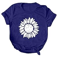 Women Clothing Fashion 2024 Sets Women Casual Sunflower Printing Short Sleeves Crew Neck Loose Tshirt Blouse T