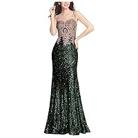 Sparkly Sequin Prom Dress for Women Mermaid Long Evening Party Gowns Lace Applique Cocktail Dress PM55