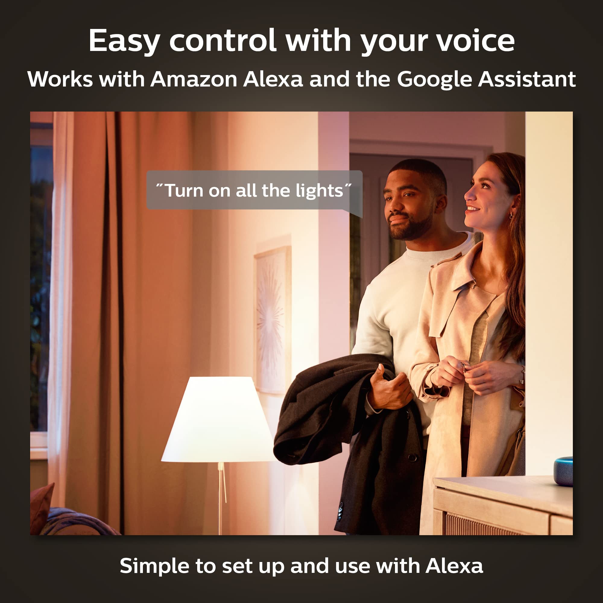 Philips Hue White A19 LED Smart Bulb, Bluetooth & Zigbee Compatible (Hue Hub Optional), Works with Alexa & Google Assistant – A Certified for Humans Device, White (Dimmable Only), 4 Bulbs