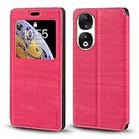 for Huawei Honor 90 Case, Wood Grain Leather Case with Card Holder and Window, Magnetic Flip Cover for Huawei Honor 90 (6.7”) Rose