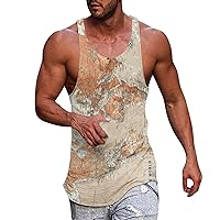 Beach Tank Top Men Short Sleeve Print Mens Cotton Linen Tank Tops Bright and Colorful Sleeveless Tees M-XXL