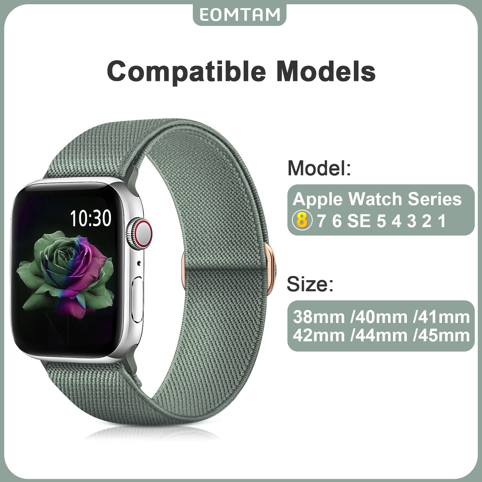 EOMTAM 5 Pack Stretchy Nylon Bands Compatible for Apple Watch 38mm 40mm 41mm 42mm 44mm 45mm Women Men, Adjustable Sport Braided Wristbands Solo Loop Straps for iWatch Series 8 7 6 SE 5 4 3